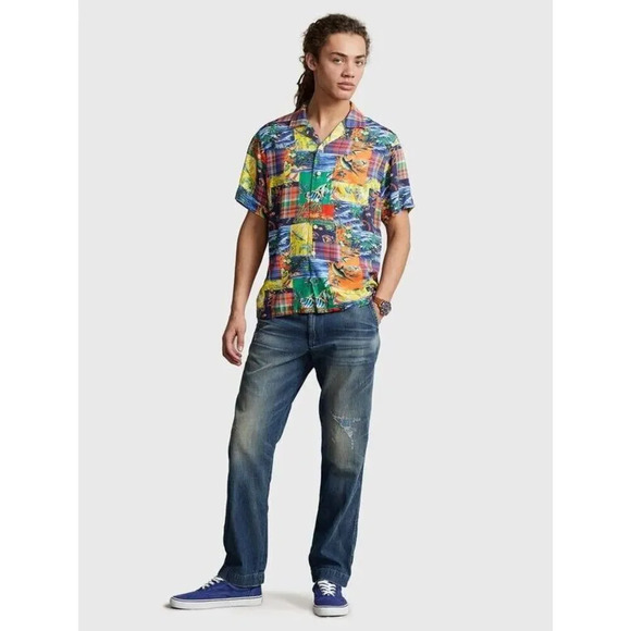Polo Ralph Lauren Camp Shirt Mens High Tide Patchwork Classic-Fit Pocket KLSS104 - Picture 5 of 6